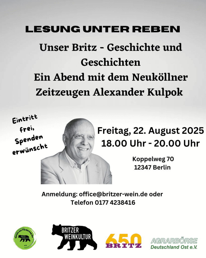 Lesung unter Reben: Unser Britz - Geschichte und Geschichten