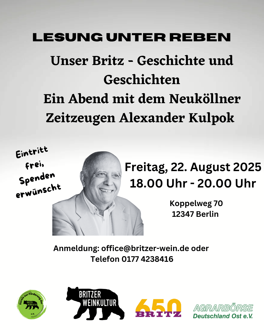 Lesung unter Reben: Unser Britz - Geschichte und Geschichten